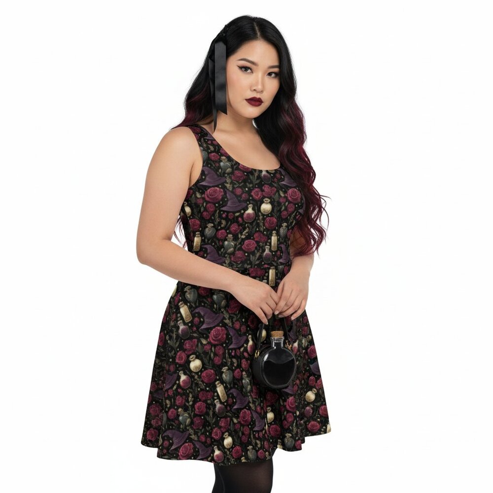 Gothic Witchy Whimsigoth Rose Fit & Flare Dress - Picture 9 of 14